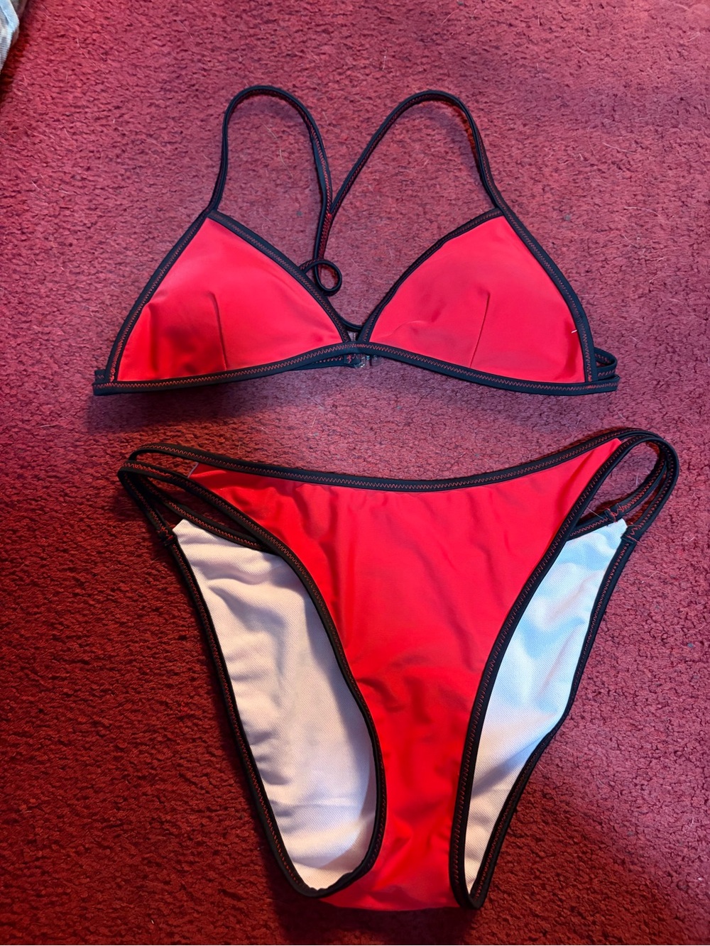 NEVER WORN Red Triangle Bikini Set with Black Trim - Women's Swim
